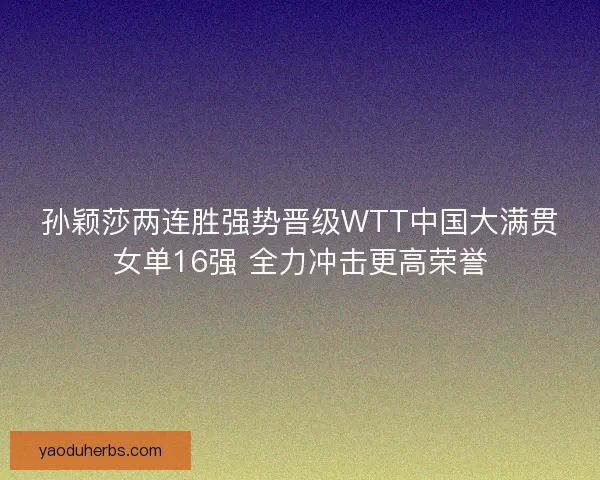 孙颖莎两连胜强势晋级WTT中国大满贯女单16强 全力冲击更高荣誉